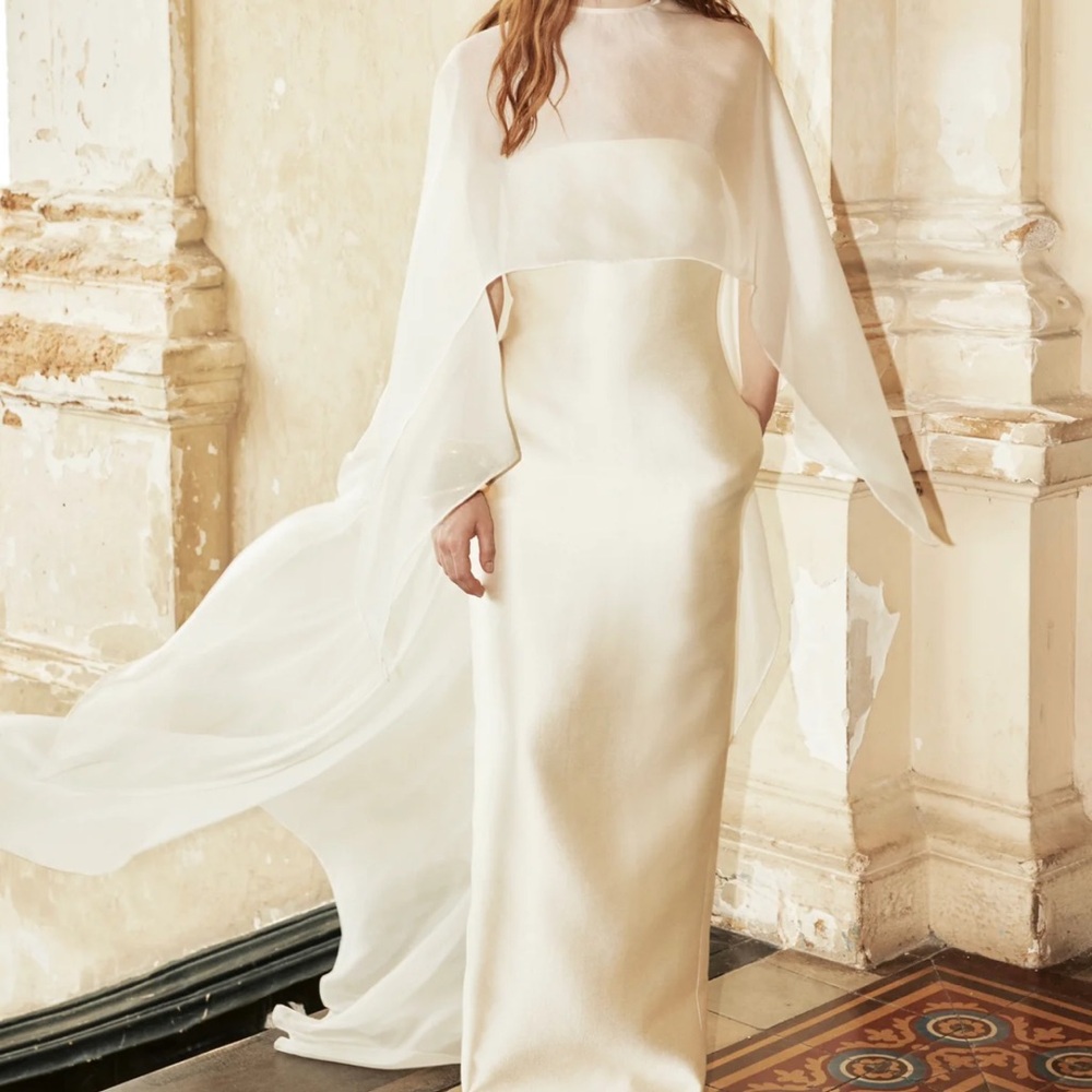 Ivory Cape-Sleeve Bridal Sheath Dress